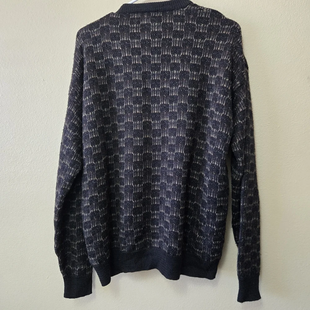 Classic Checkered Towncraft Cardigan Large Grandpa Sweater Oversized Chunky Knit